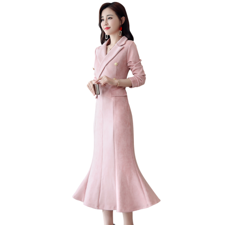 Medium and long trend splicing temperament fashion V-neck dress