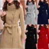 Belted woolen coat with slim collar