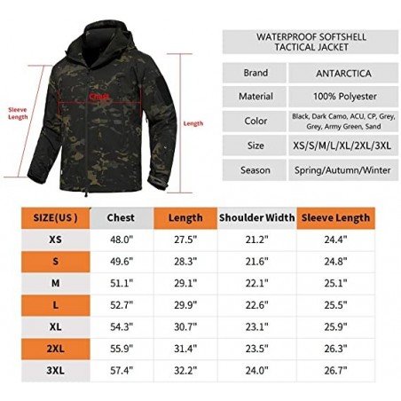 ANTARCTICA Mens Outdoor Waterproof Soft Shell Hooded Military Tactical Jacket
