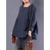 Women Vintage Long Sleeve Crewneck Plaid Loose Blouse